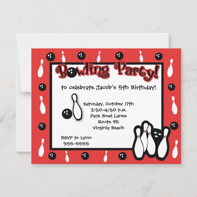 BOWLING BIRTHDAY PARTY Birthday Bowl Red Invitation (Front)