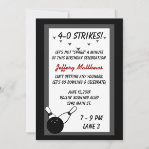 Bowling Birthday Party Black Grey Age customisable Invitation