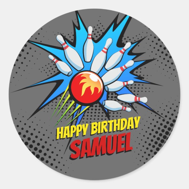 Bowling Birthday Party Classic Round Sticker (Front)