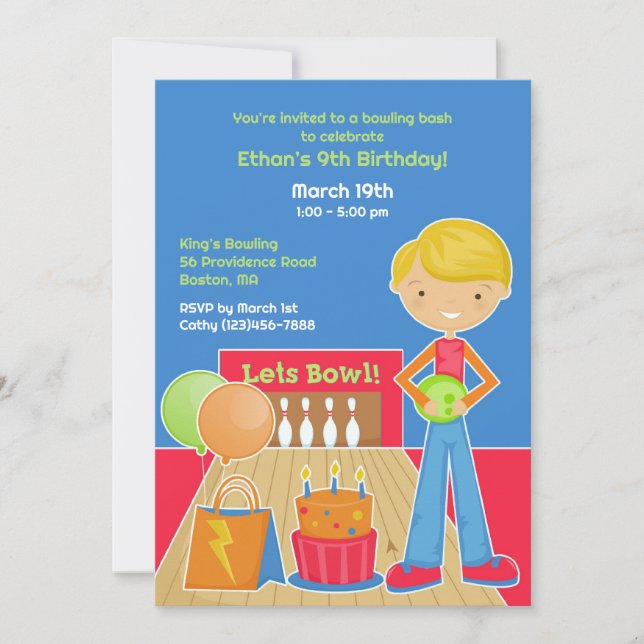 Bowling Birthday Party Flat Invitation (Front)