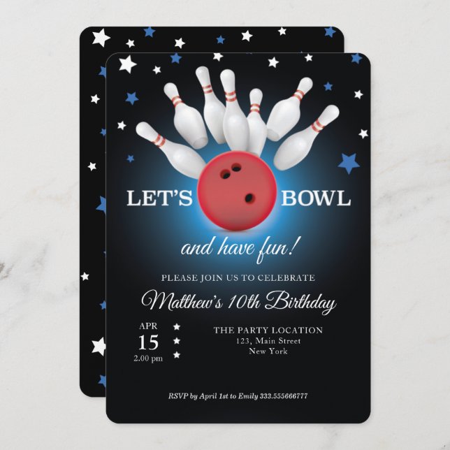 Bowling Birthday Party Invitation (Front/Back)