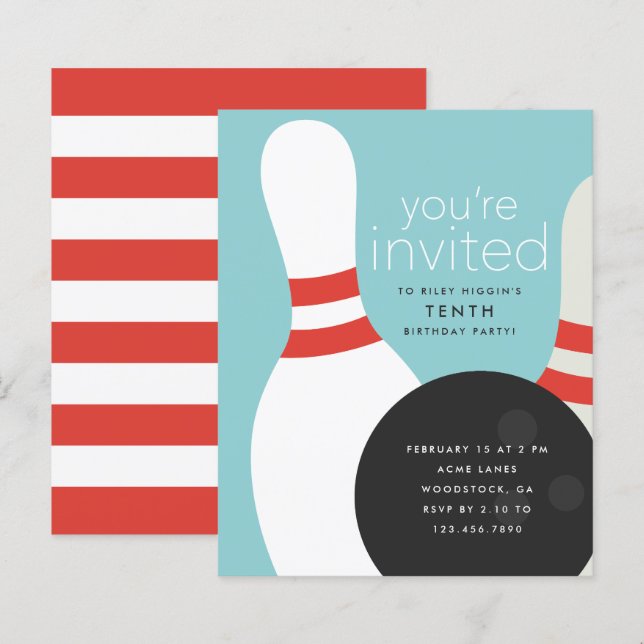 Bowling Birthday Party Invitation (Front/Back)