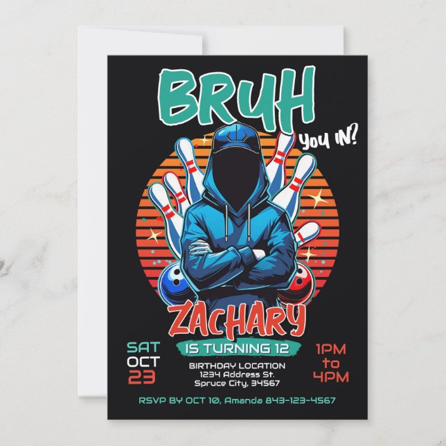 Bowling Birthday Party Invitation (Front)