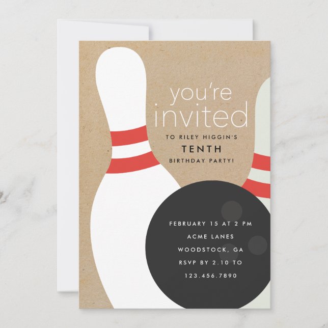 Bowling Birthday Party Invitation (Front)