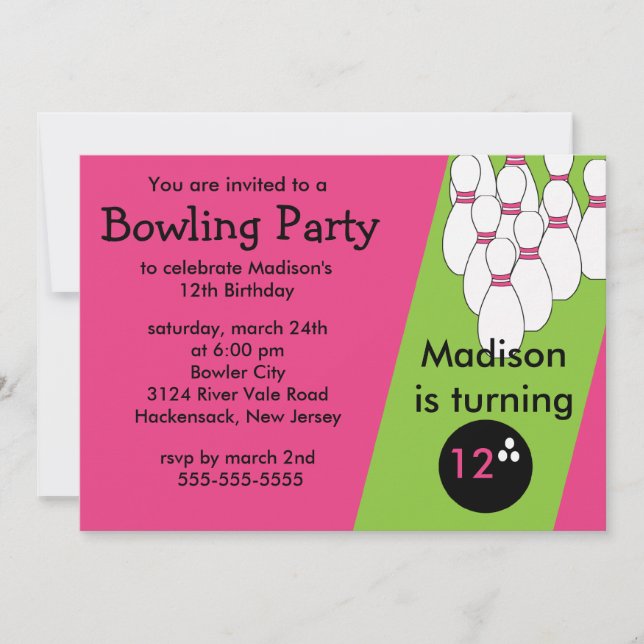 Bowling Birthday Party Invitation (Front)