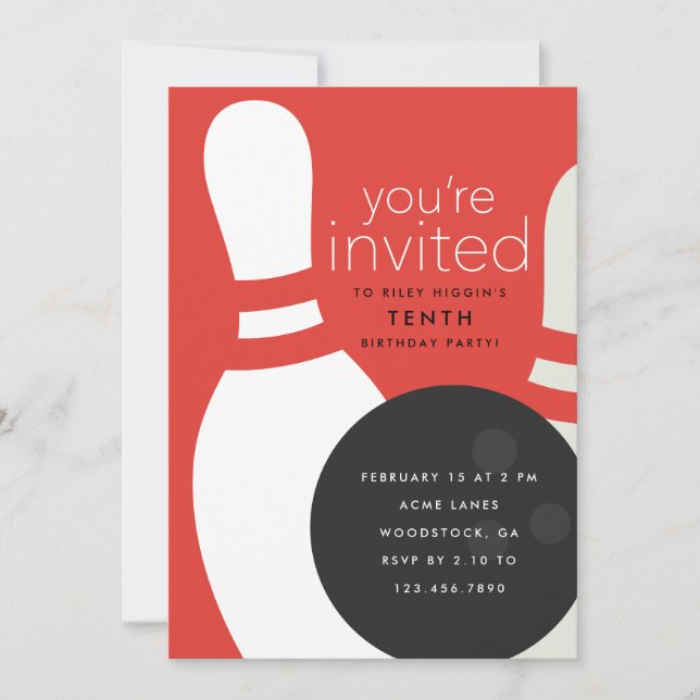 Bowling Birthday Party Invitation (Front)