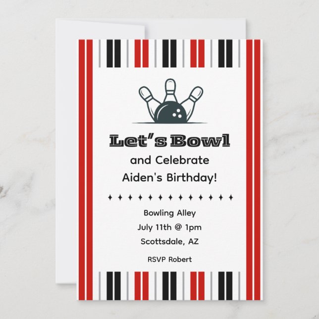Bowling Birthday Party Invitation (Front)