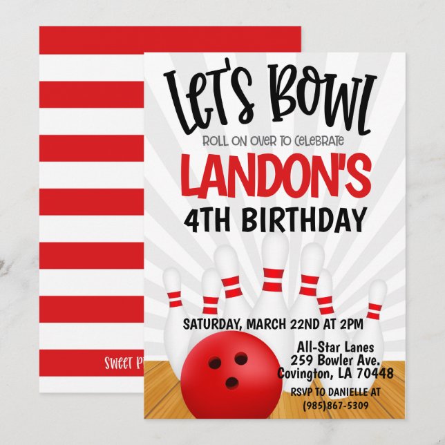 Bowling Birthday Party Invitation (Front/Back)
