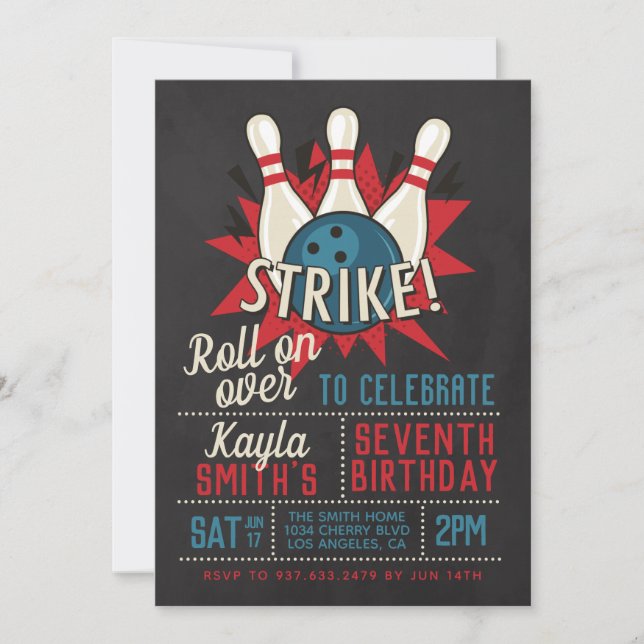 Bowling Birthday Party Invitation (Front)