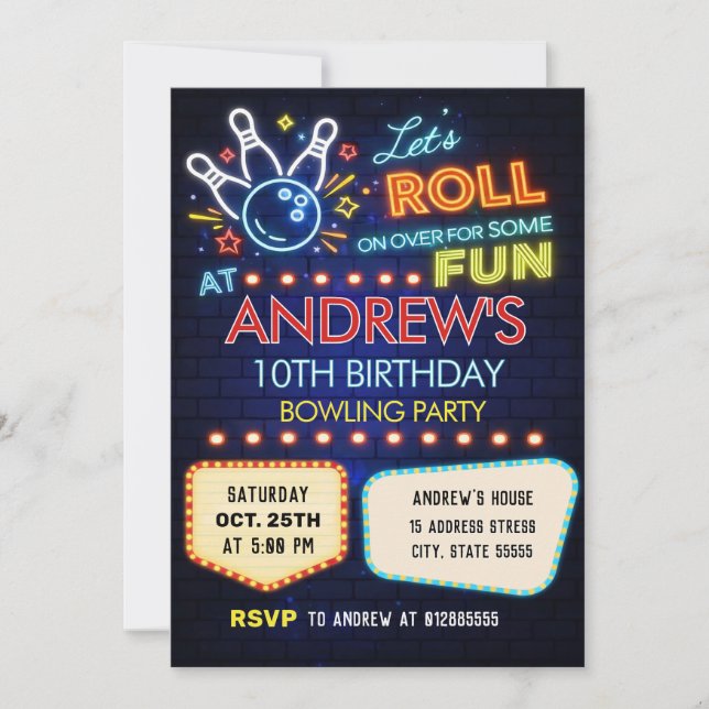 Bowling Birthday party  Invitation (Front)