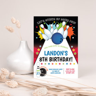 Bowling Birthday Party Invitation, Boy Invitation