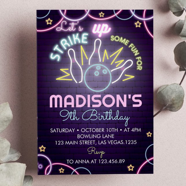 Bowling Birthday Party Invitation Strike Up (Creator Uploaded)