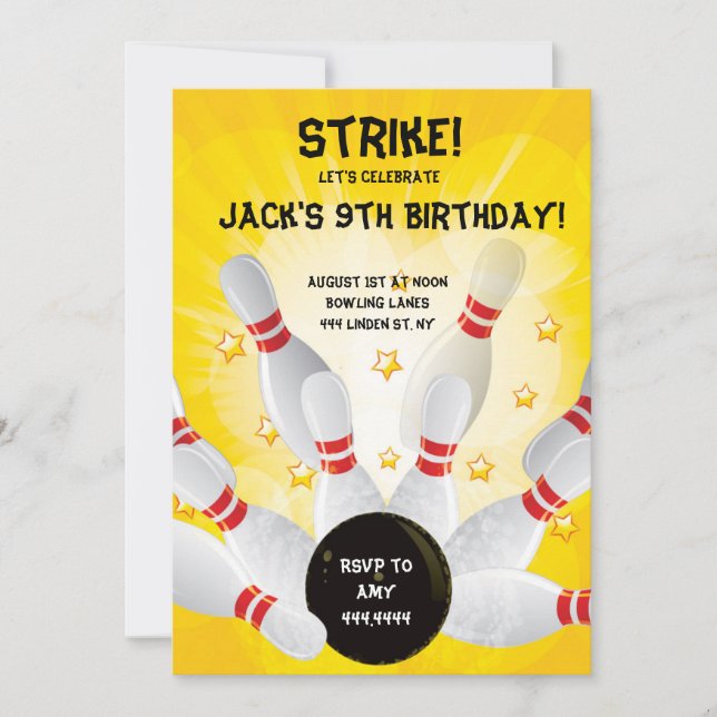 Bowling Birthday Party Invitations (Front)