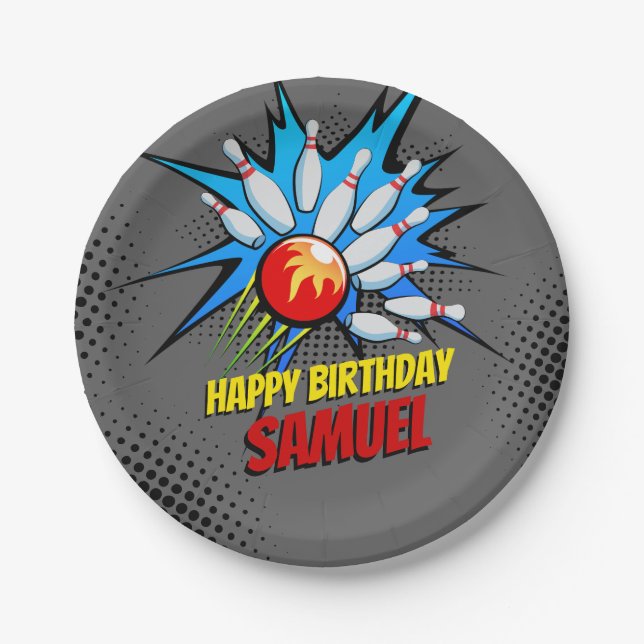 Bowling Birthday Party Paper Plate (Front)