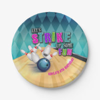 Bowling Birthday Party Plate - Girl