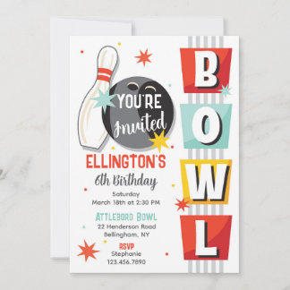 Bowling Birthday Party Retro Invitation