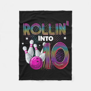 Bowling Birthday Party Rollin Into 10 10th Birthda Fleece Blanket