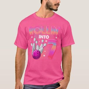 Bowling Birthday Party Rollin Into 7 7Th Birthday  T-Shirt