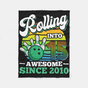Bowling Birthday Party Rolling Into 15 Years 15th  Fleece Blanket