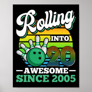 Bowling Birthday Party Rolling Into 20 Years 20th  Poster
