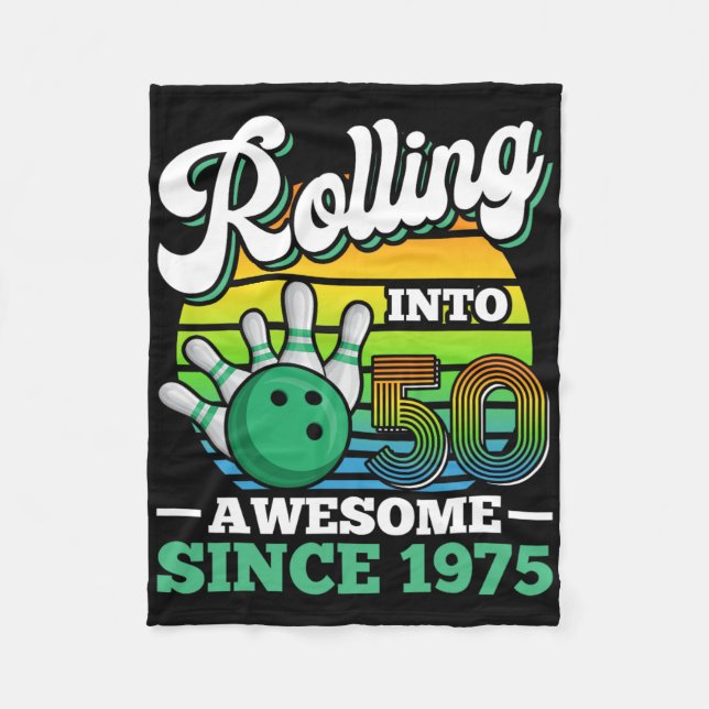 Bowling Birthday Party Rolling Into 50 Years 50th  Fleece Blanket (Front)