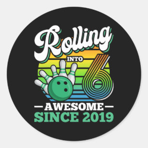 Bowling Birthday Party Rolling Into 6 Years Boy 6t Classic Round Sticker