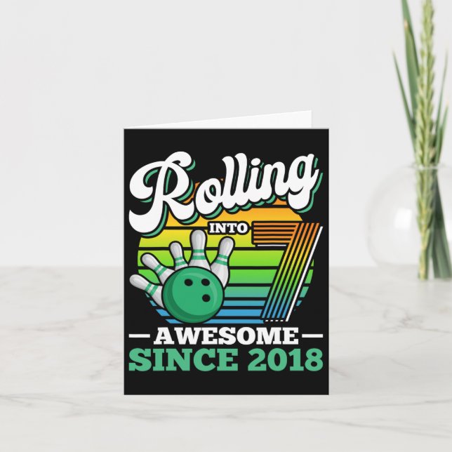 Bowling Birthday Party Rolling Into 7 Years Boy 7t Card (Front)