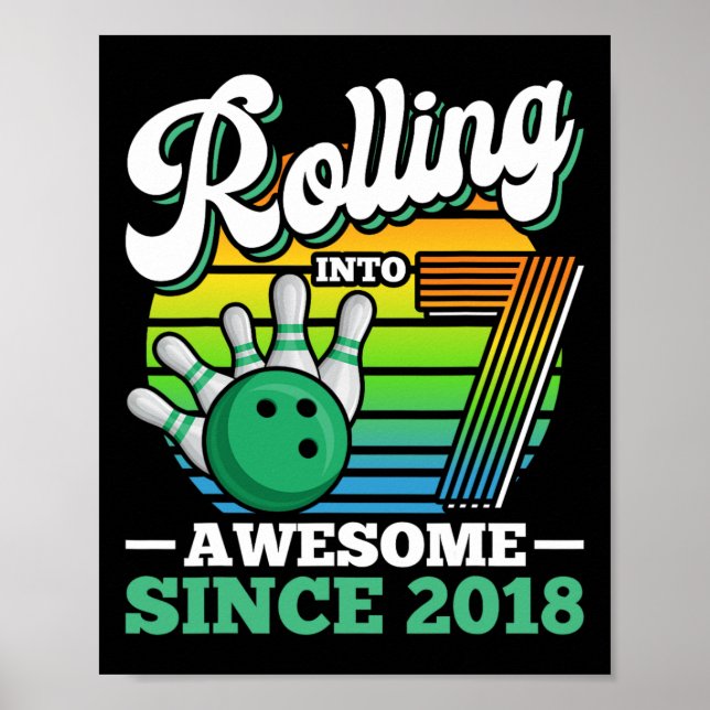 Bowling Birthday Party Rolling Into 7 Years Boy 7t Poster (Front)