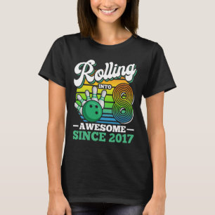 Bowling Birthday Party Rolling Into 8 Years Boy 8t T-Shirt