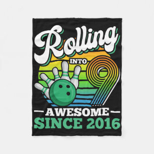 Bowling Birthday Party Rolling Into 9 Years Boy 9t Fleece Blanket