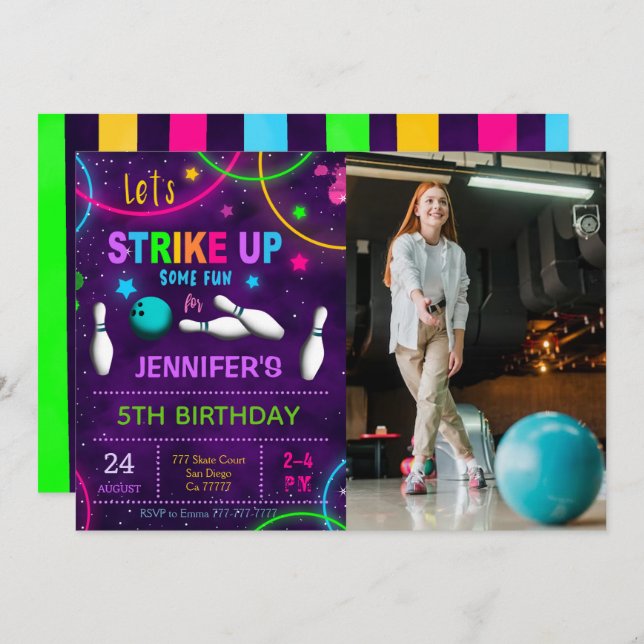 Bowling Birthday Photo Invitation (Front/Back)