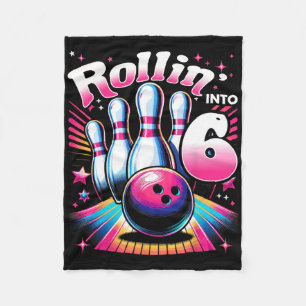 Bowling Birthday Rollin Into 6 Party 6th Birthday  Fleece Blanket