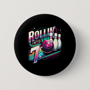 Bowling Birthday Rollin Into 7 Party 7th Birthday 6 Cm Round Badge