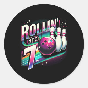 Bowling Birthday Rollin Into 7 Party 7th Birthday Classic Round Sticker
