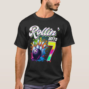Bowling Birthday Rollin Into 7 Party 7th Birthday  T-Shirt