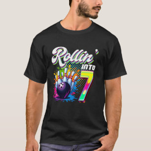 Bowling Birthday Rollin Into 7 Party 7th Birthday  T-Shirt