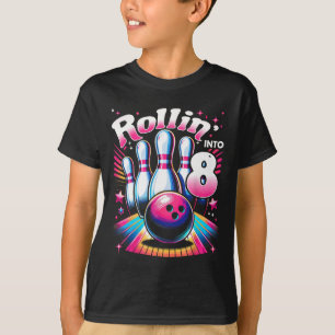 Bowling Birthday Rollin Into 8 Party 8th Birthday  T-Shirt