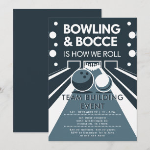Bowling Bocce Team Building Church Business Blue Invitation