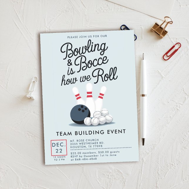 Bowling Bocce Team Building Church Business Simple Invitation (bowling bocce invitation sports themed company team building church event gathering modern classy)