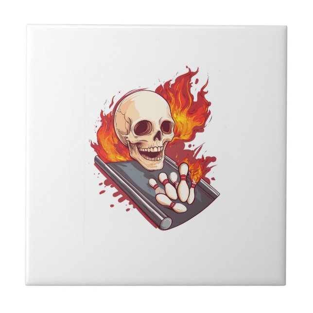 Bowling Bones � Funny Sports Skull Tile (Front)