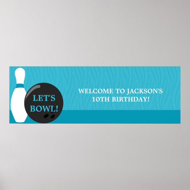 Bowling Boy Birthday Party Banner Poster (Front)