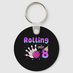 Bowling Boy Girl Birthday Rolling Into 8 Funny 8th Key Ring