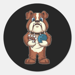 Bowling Bulldog Mascot Dog Lover Bowler Gift Classic Round Sticker