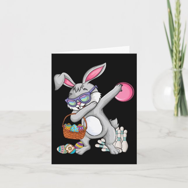 Bowling Byll And Pins Bunny Ear Egg Hunting Easter Card (Front)