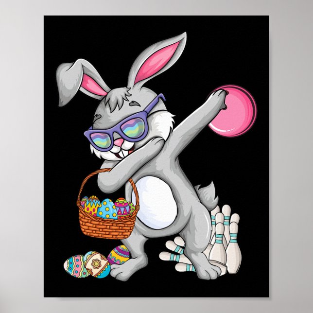 Bowling Byll And Pins Bunny Ear Egg Hunting Easter Poster (Front)