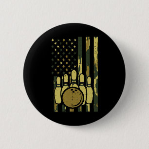 Bowling Camo American Flag Patriotic Bowler Women  6 Cm Round Badge