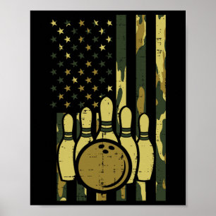 Bowling Camo American Flag Patriotic Bowler Women  Poster
