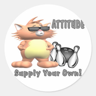 Bowling Cat: Attitude Classic Round Sticker
