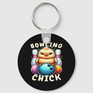 Bowling Chick-en Ten Pin Funny Women's Bowling Key Ring