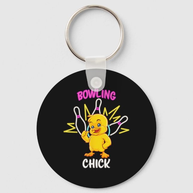 Bowling Chick Funny Chicken Sports Athlete  Key Ring (Front)